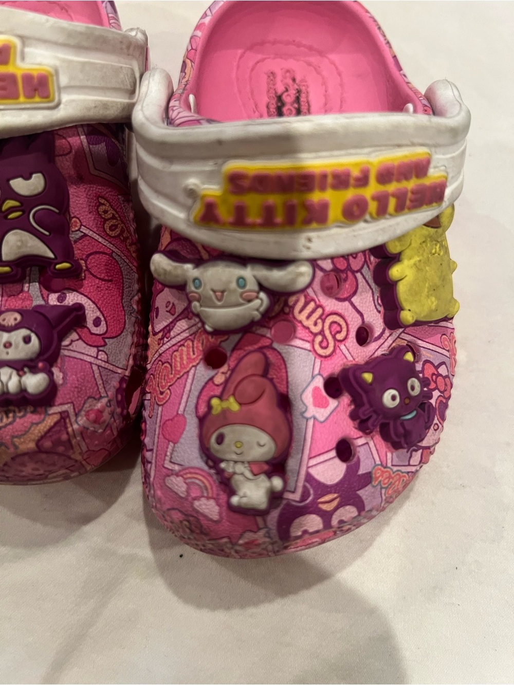 CROCS Pink and White Hello Kitty & Friends Charm Clogs